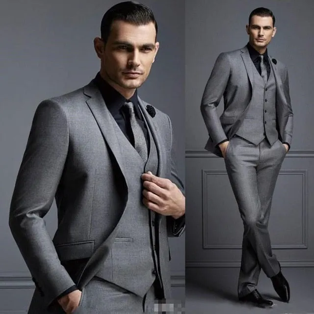 Aidase New Grey Mens Suit Groom Suit Cheap Formal Man Suits for Wedding Best Men Slim Fit Groom Tuxedos for Man(Jacket Vest Pants)terno