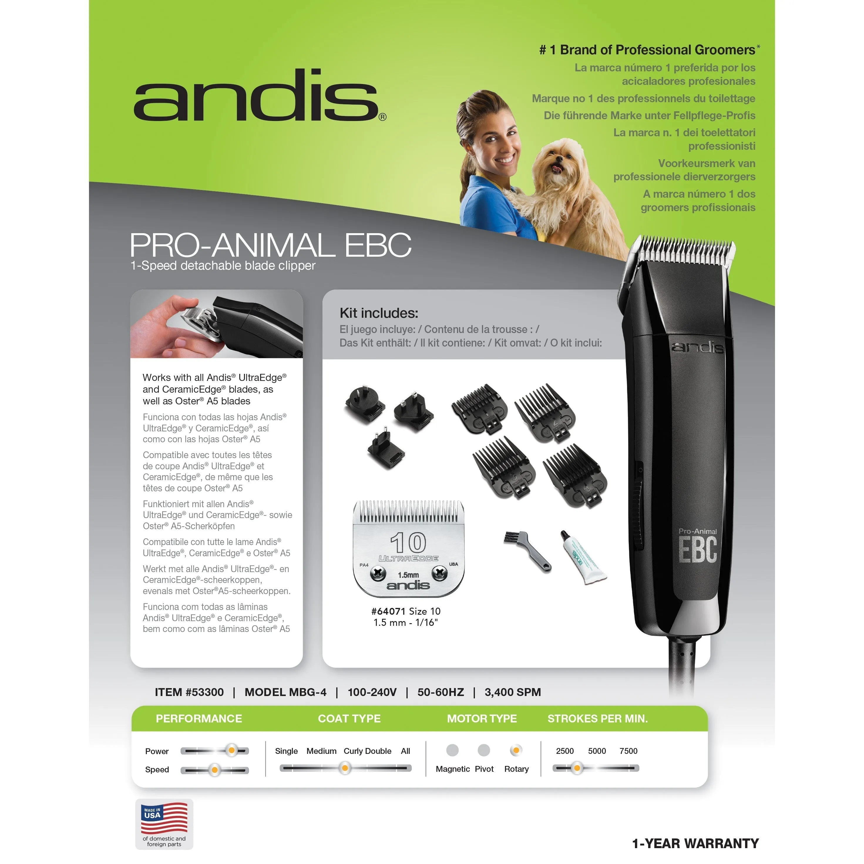 Andis Pro-Animal EBC Single Speed Detachable Blade Dog Clipper^^^