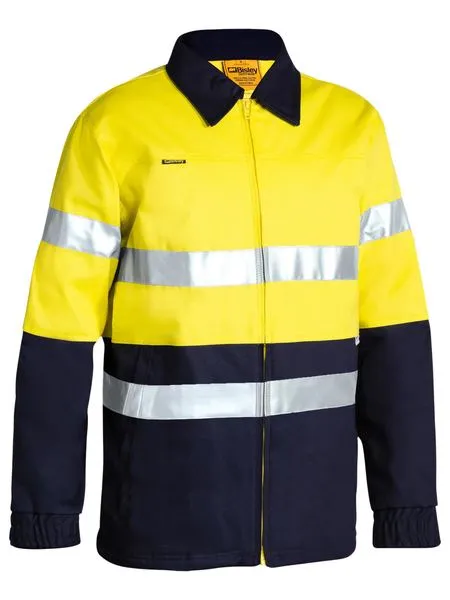 Bisley 2 Tone Hi Vis Drill Jacket 3M Reflective Tape - Yellow/Navy (BK6710T)