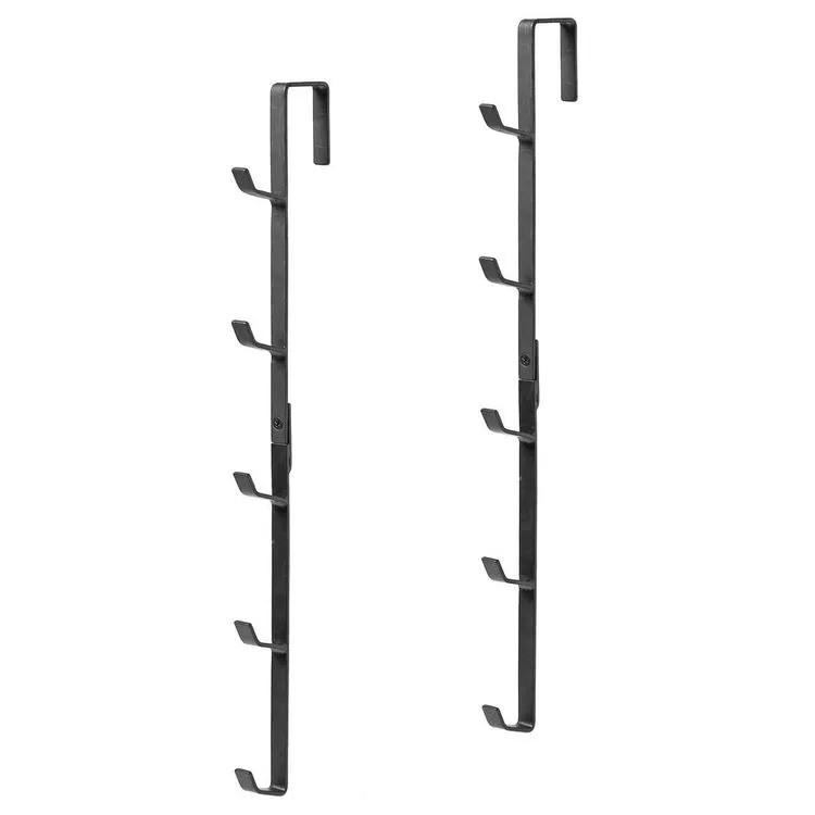 Black Metal Over-the-Door Rack with 5 Hooks, Set of 2