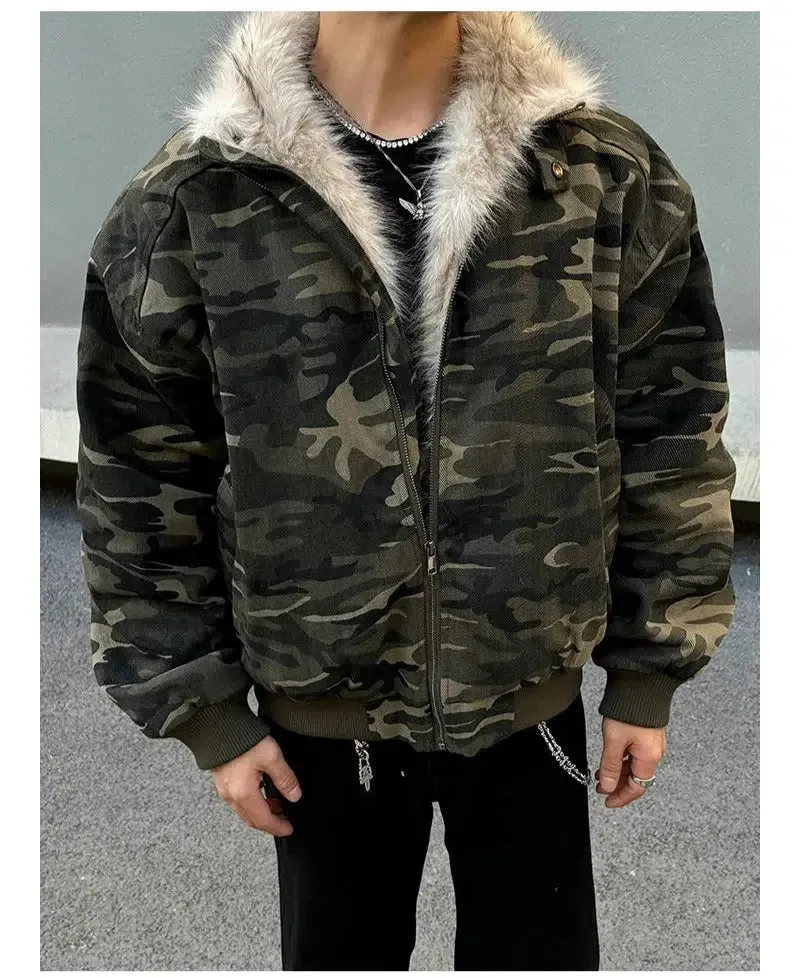 Camouflage Jacket with Faux Fur Collar