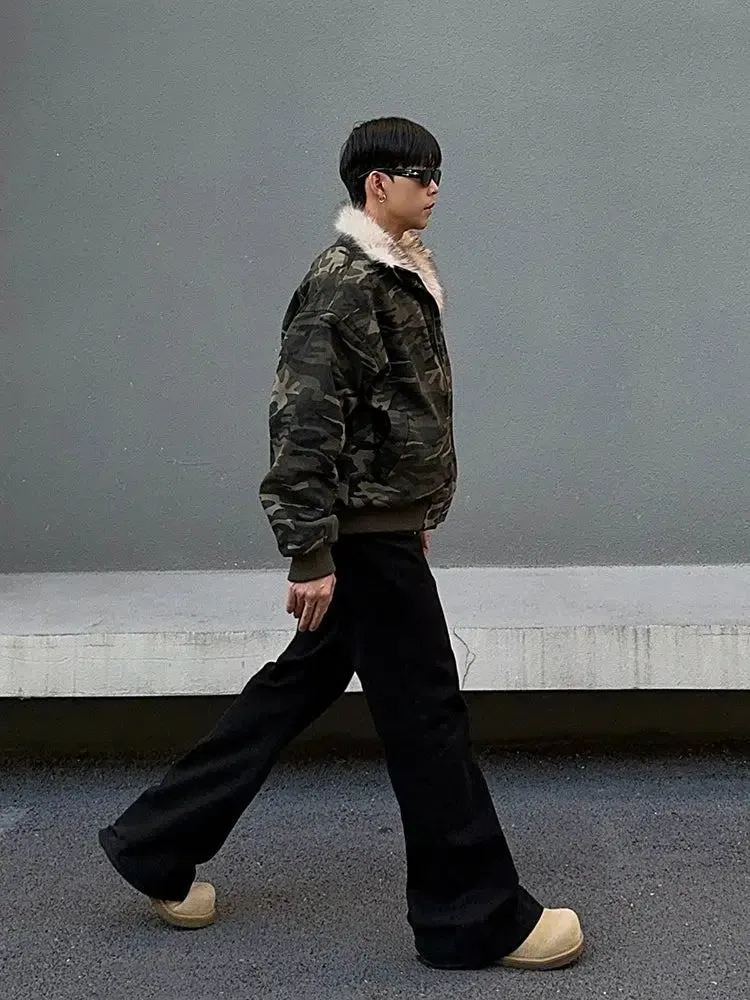 Camouflage Jacket with Faux Fur Collar