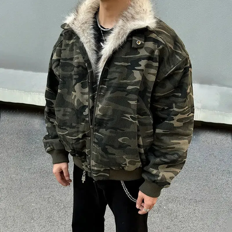 Camouflage Jacket with Faux Fur Collar