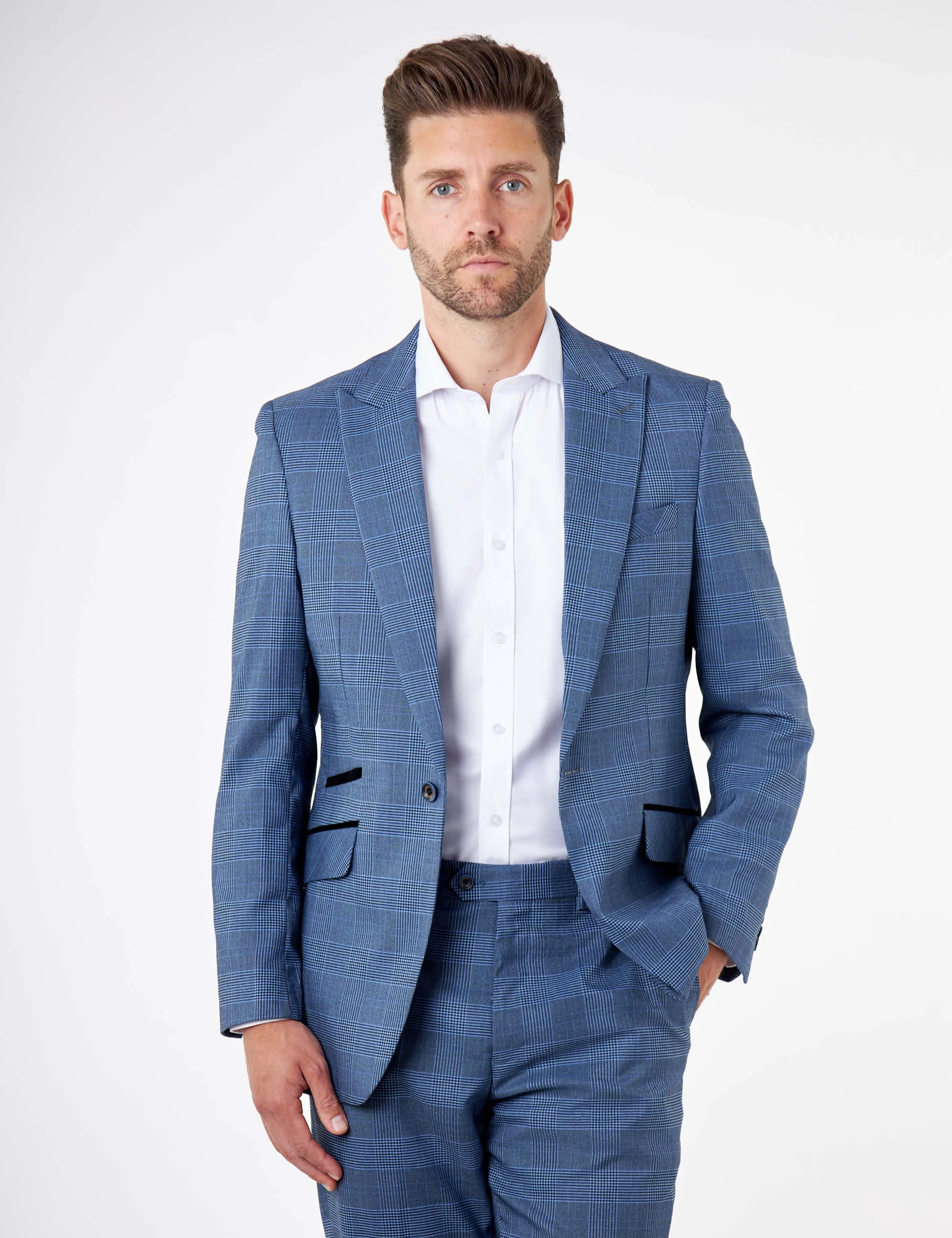 EKON - Blue Prince of Wales Check Suit Tailored Fit