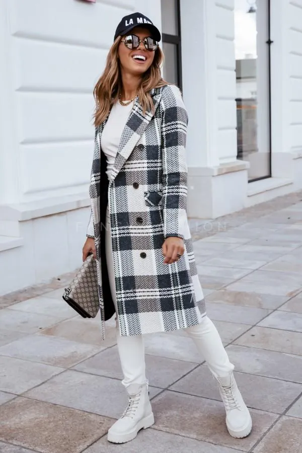 Fashion Women Plaid Woolen Overcoat for Winter