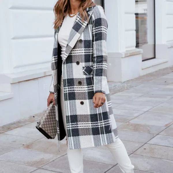 Fashion Women Plaid Woolen Overcoat for Winter