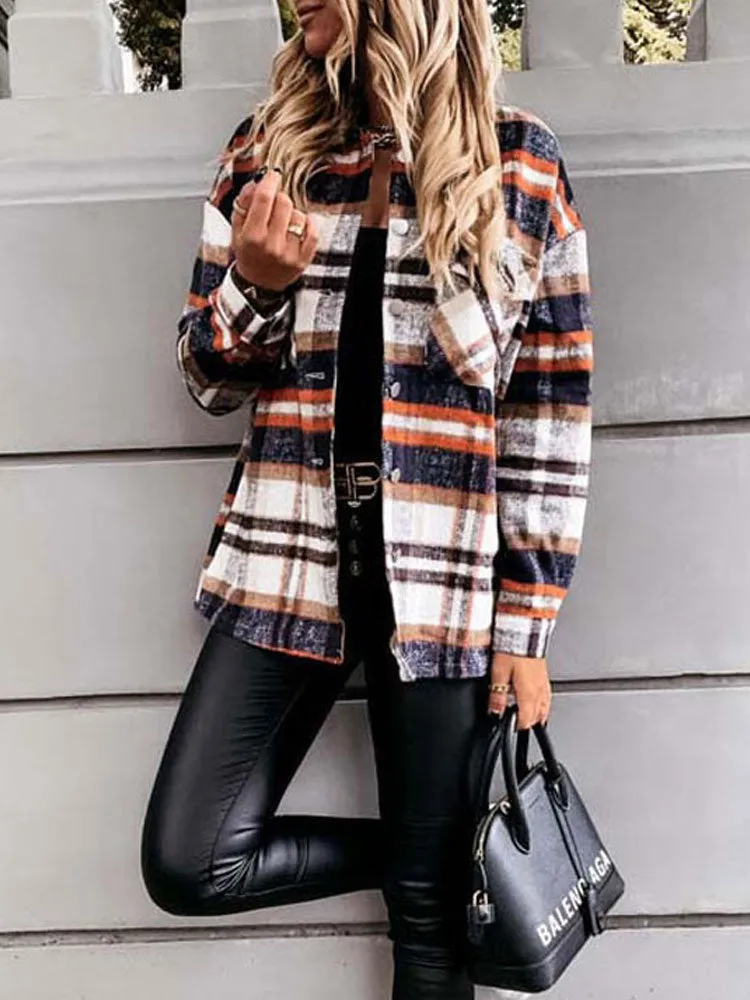 Fashionkova  Autumn Jackets Coats Women Winter Plaid Jacket Women Long Checkered Jacket Woman Overshirt Female Shirt Coat For Women 2022