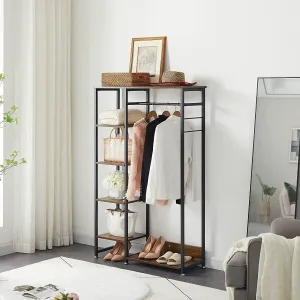 Free-Standing Garment Rack, Heavy Duty Storage Organizer with 5 Shelves and Hanging Rod