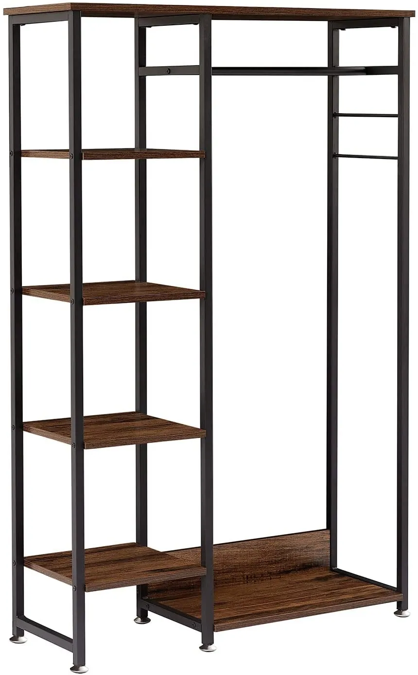 Free-Standing Garment Rack, Heavy Duty Storage Organizer with 5 Shelves and Hanging Rod