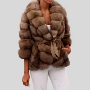 Genuine Fox Fur Jacket With Turn-down Collar Luxury Coat