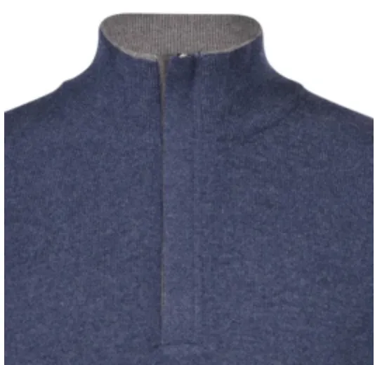 Gran Sasso 1/4 zip Pullover Sweater Denim Blue w/Taupe