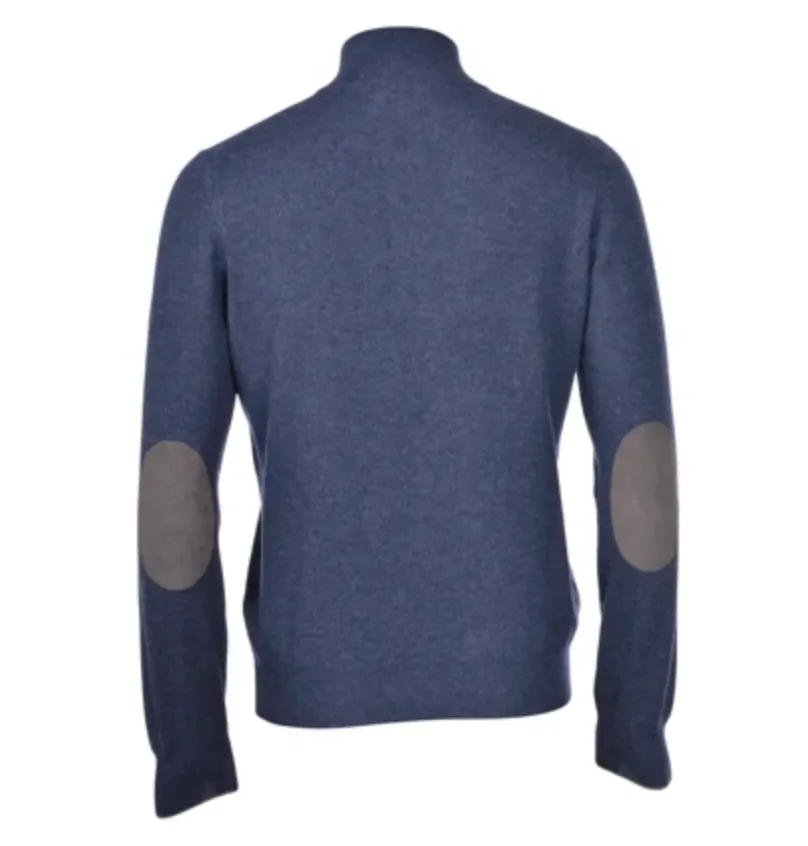 Gran Sasso 1/4 zip Pullover Sweater Denim Blue w/Taupe