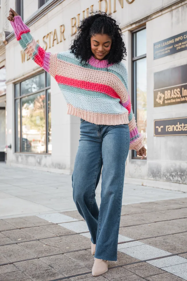 In Line Peach Multi Chunky Striped Sweater