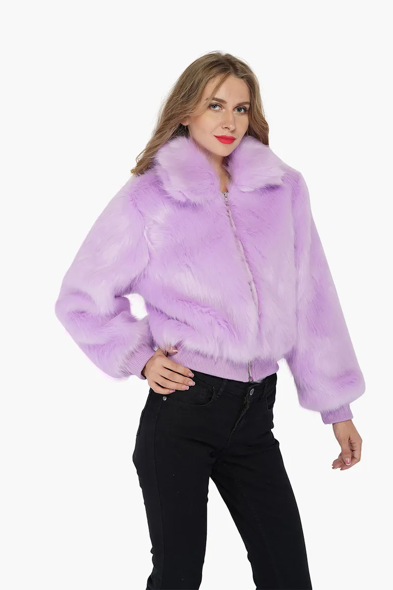 Lavender Lover Faux Fur Bomber Jacket