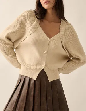 Logan Ivory Rib Knit Button Cardigan