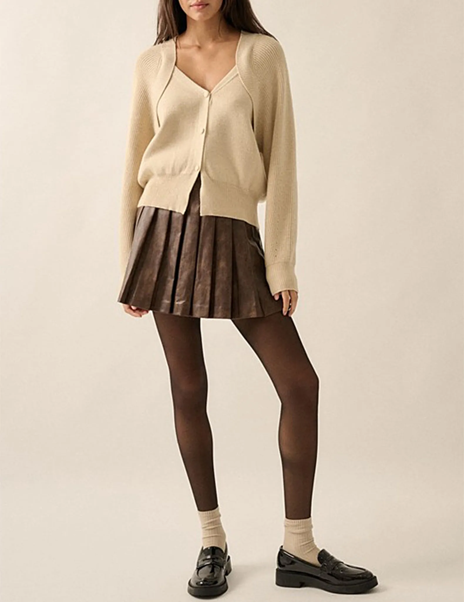 Logan Ivory Rib Knit Button Cardigan