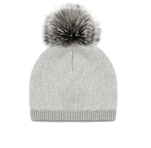 Mitchie's | Reversible Knitted Beanie With Lurex And Fox Fur Pom