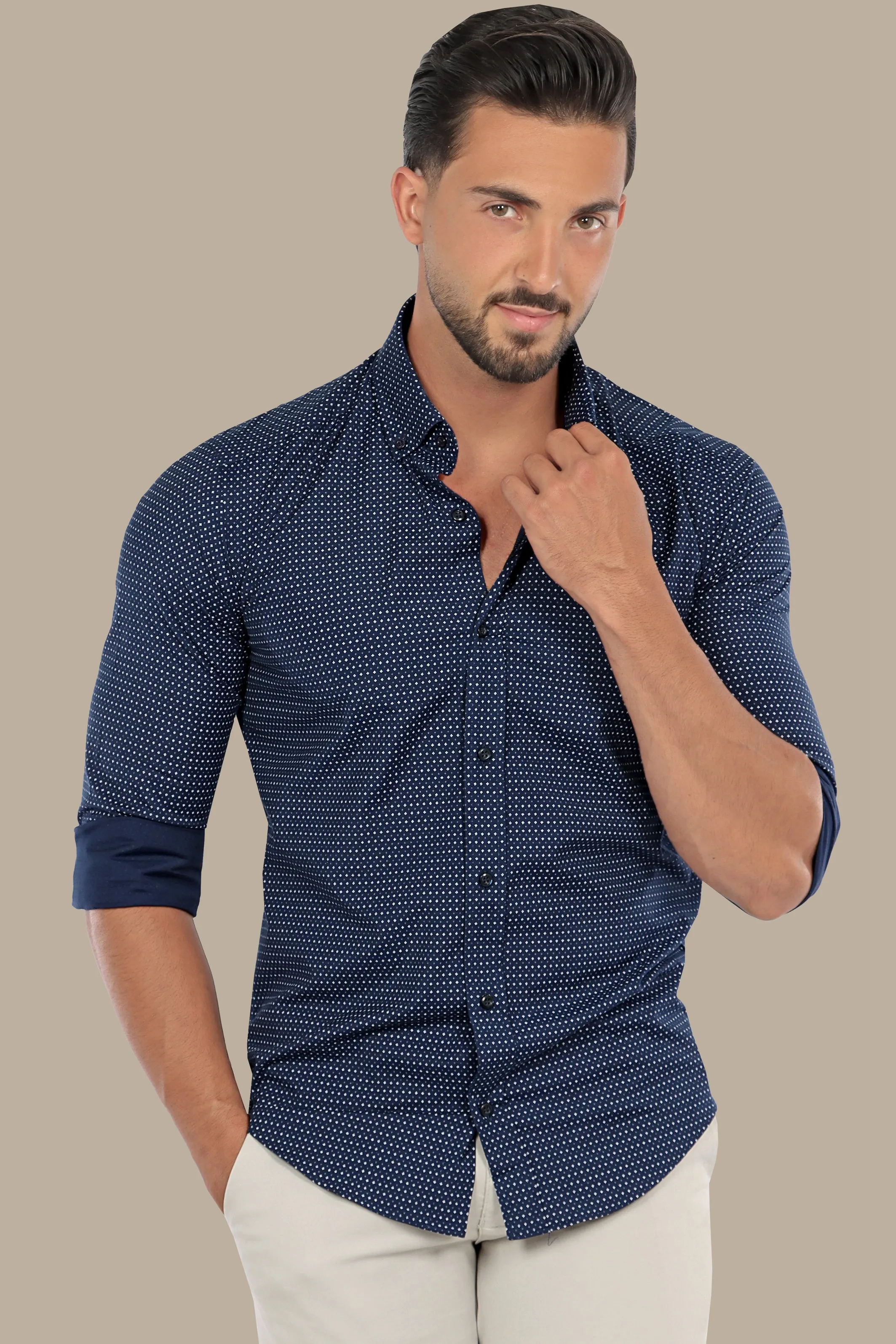 Navy Dotted Lycra Shirt