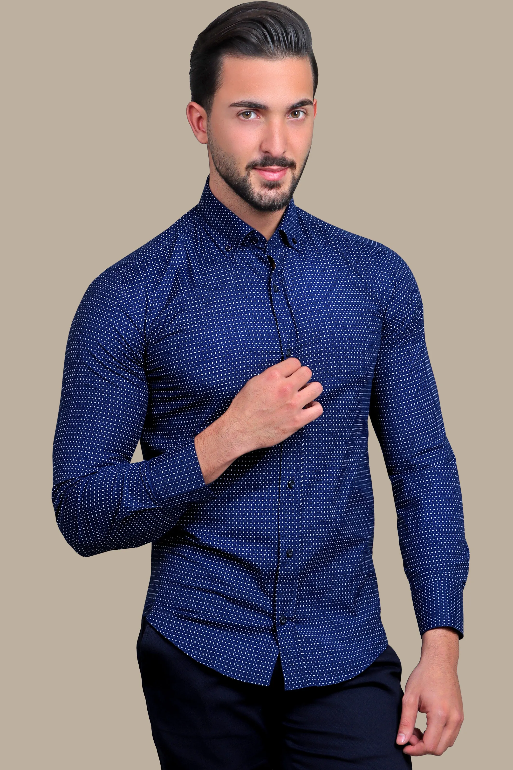 Navy Dotted Lycra Shirt