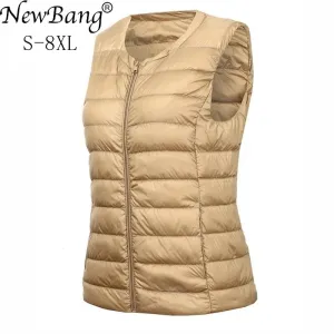 NewBang Brand 7XL 8XL Large Size Waistcoat Women's Warm Vest Ultra Light Down Vest Women Portable Sleeveless Winter Warm Liner