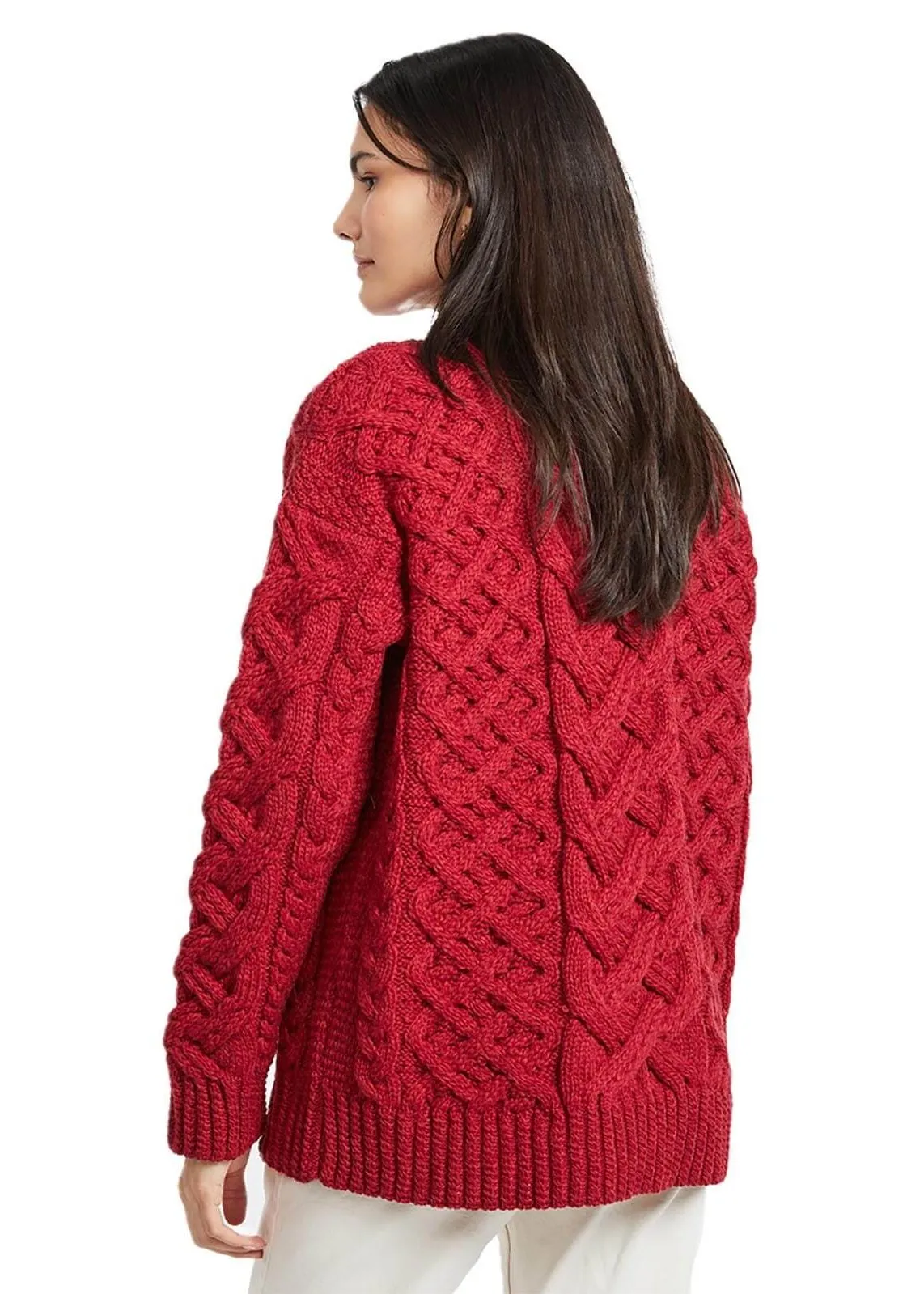 Oversized Aran Trellis Sweater | Red - Clearance