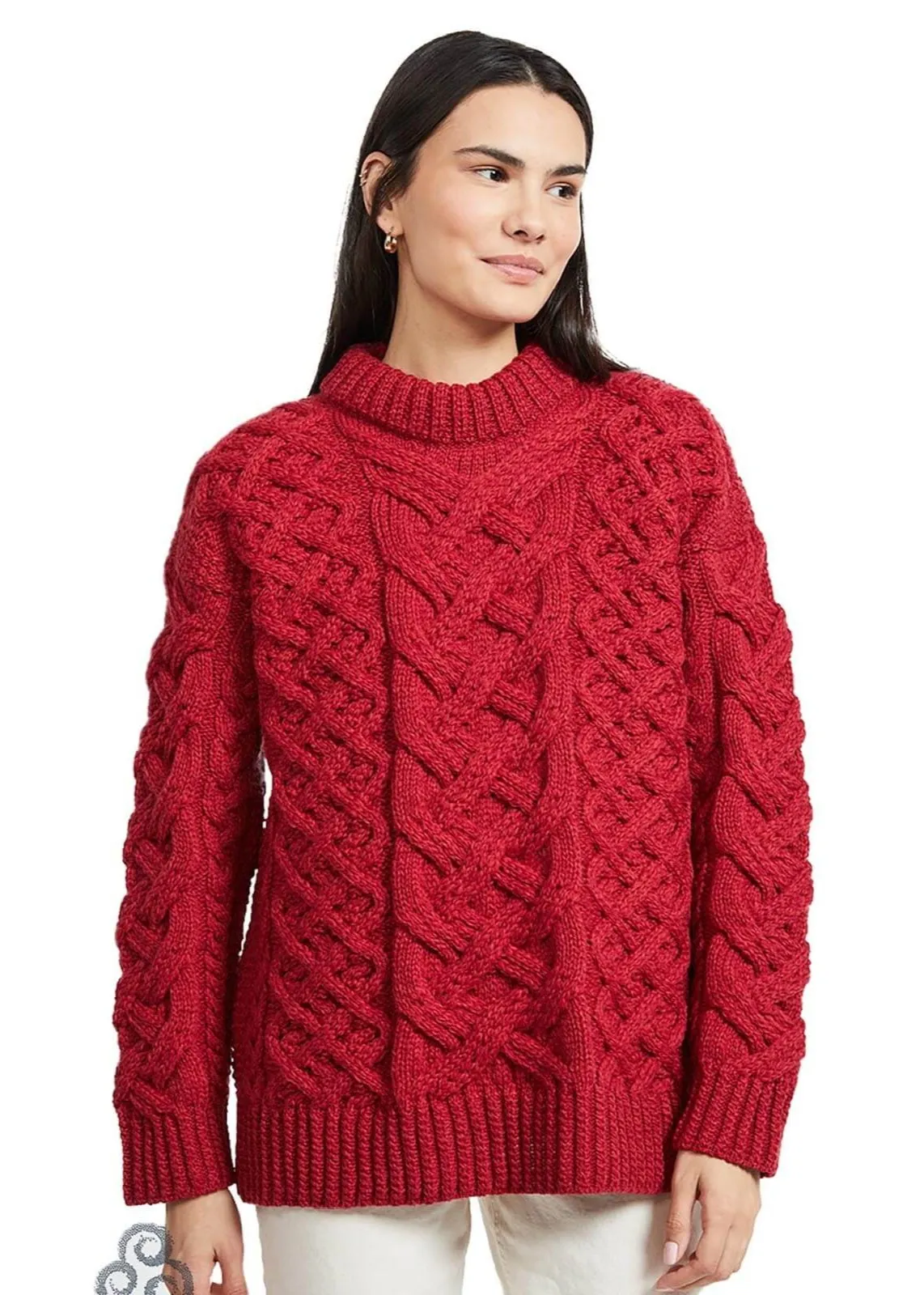 Oversized Aran Trellis Sweater | Red - Clearance