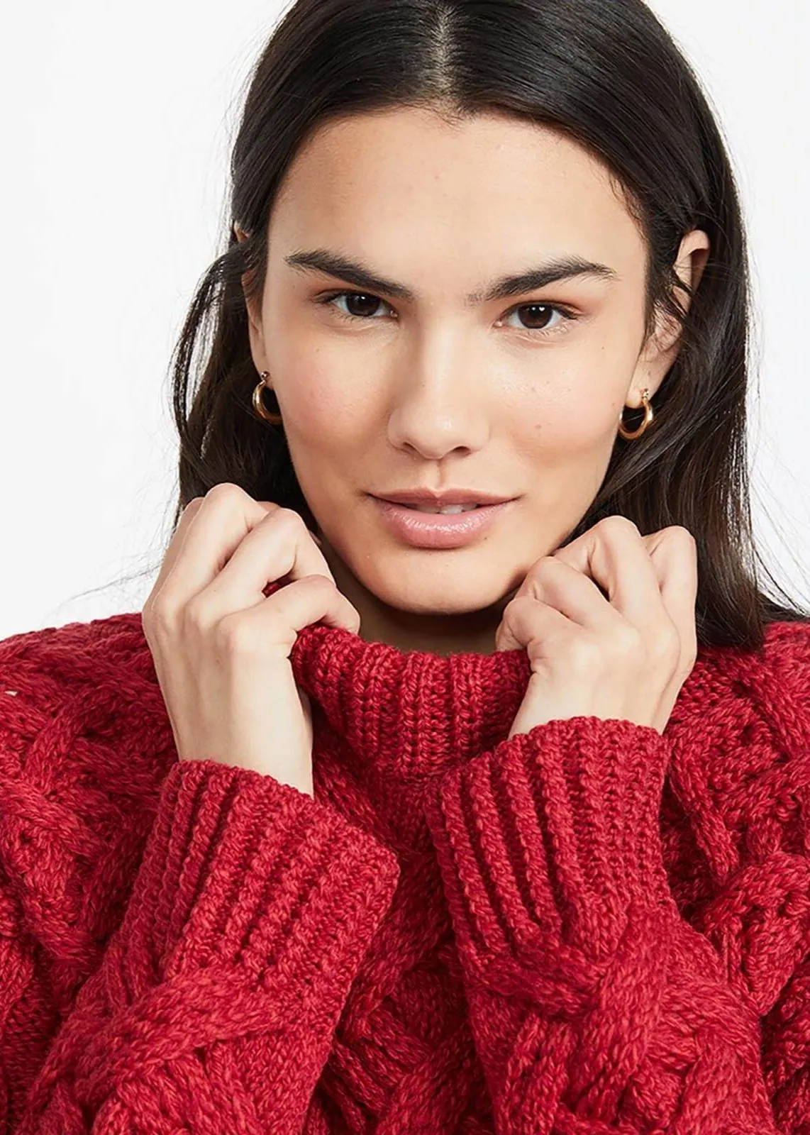 Oversized Aran Trellis Sweater | Red - Clearance