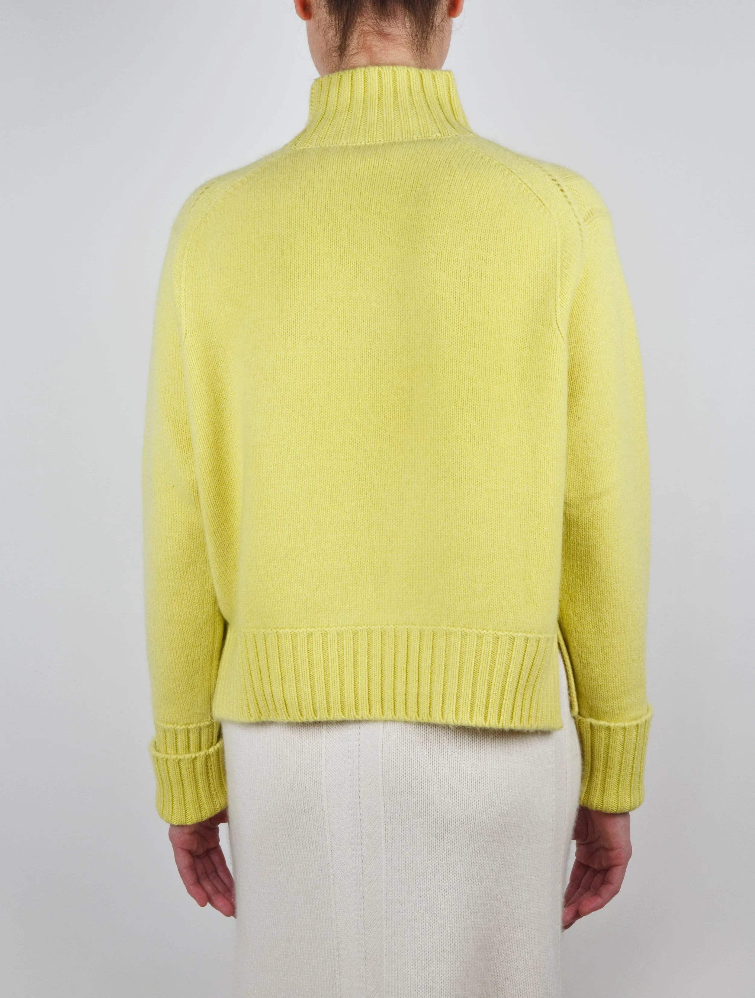 Pointelle Detail Turtle Neck Cashmere Sweater