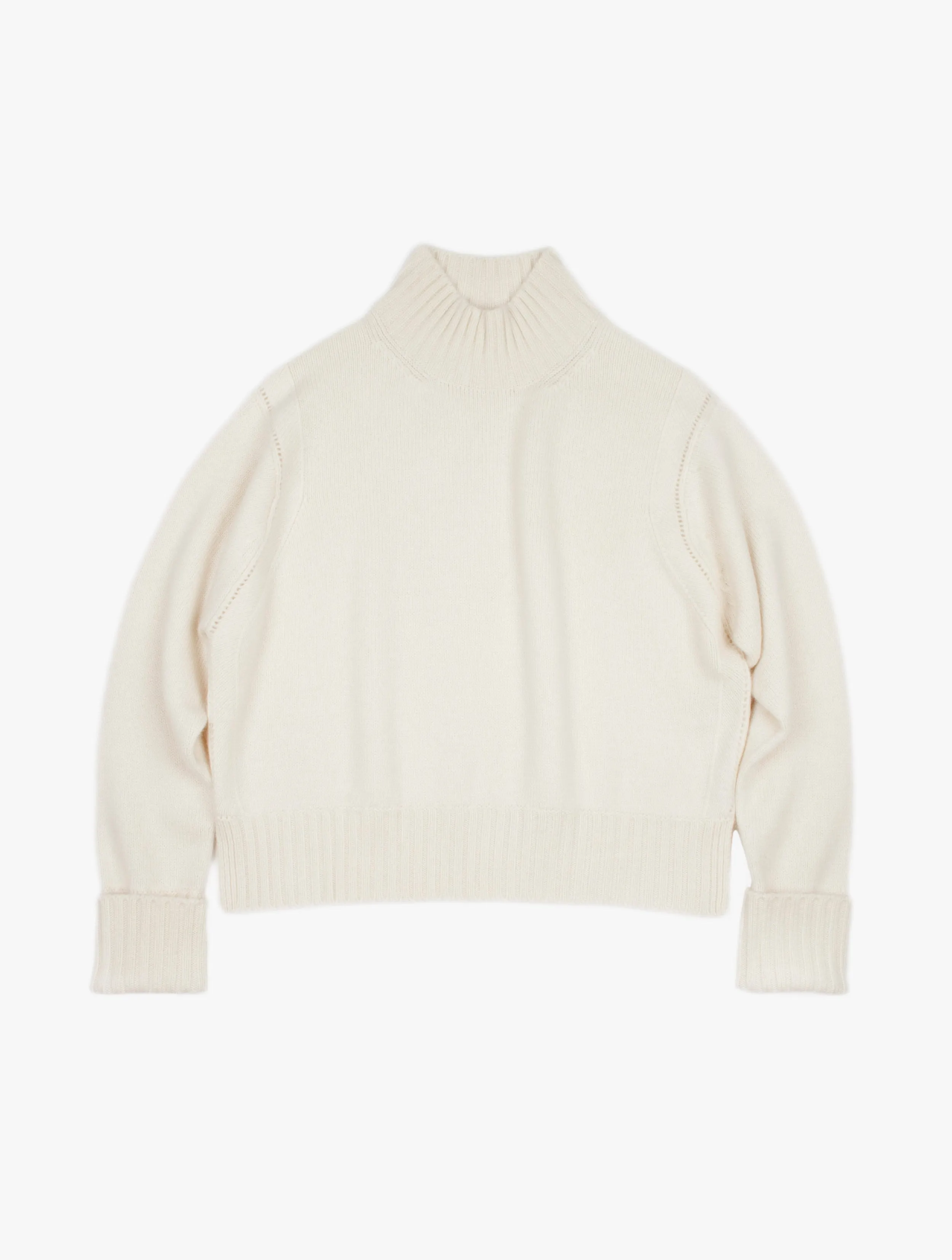 Pointelle Detail Turtle Neck Cashmere Sweater