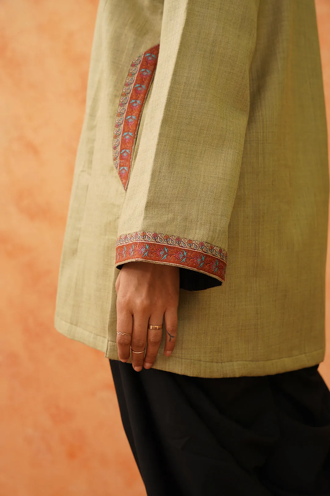 Safar Green Wool Firan Set with Dhoti