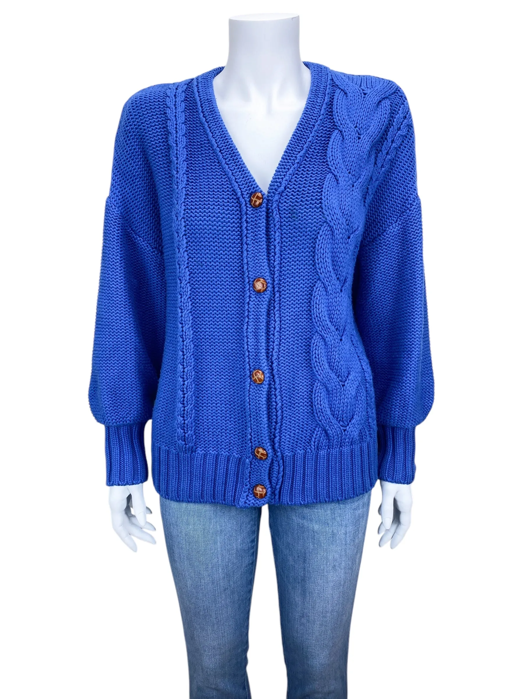 Staud Women's Blake Oversized Cable Cardigan Sweater Blue Size XS