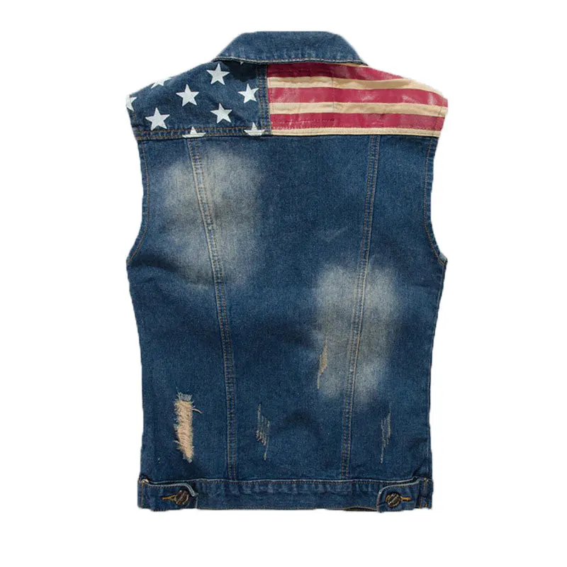 USA Design Men's Vest Jacket / Denim Vest American Flag / Blue Sleeveless Jeans Jackets