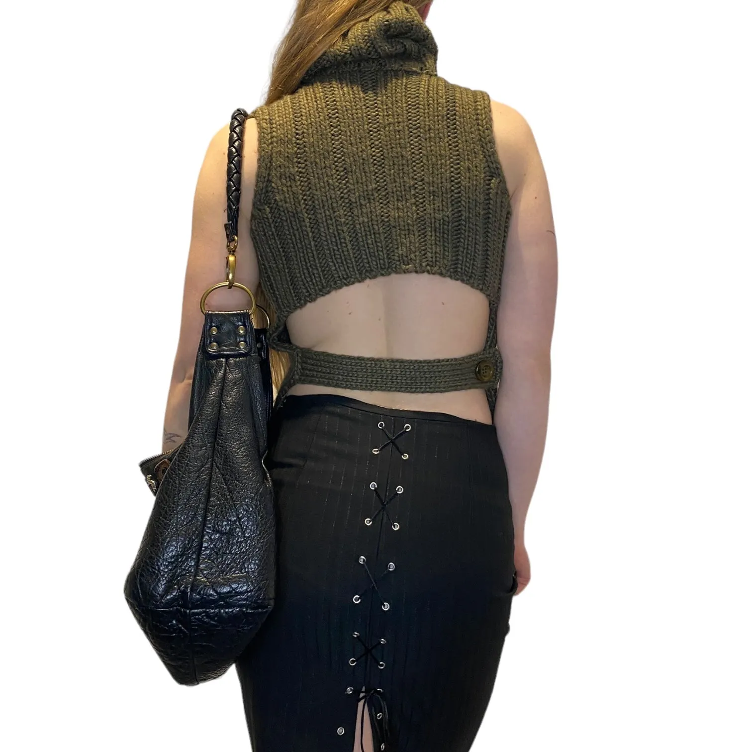 Vintage Open Back Sleeveless Turtleneck Vest (XS)