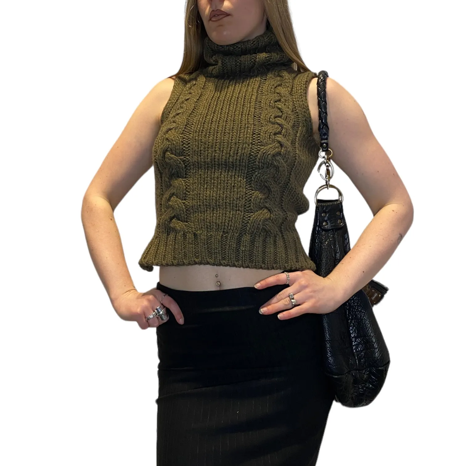 Vintage Open Back Sleeveless Turtleneck Vest (XS)