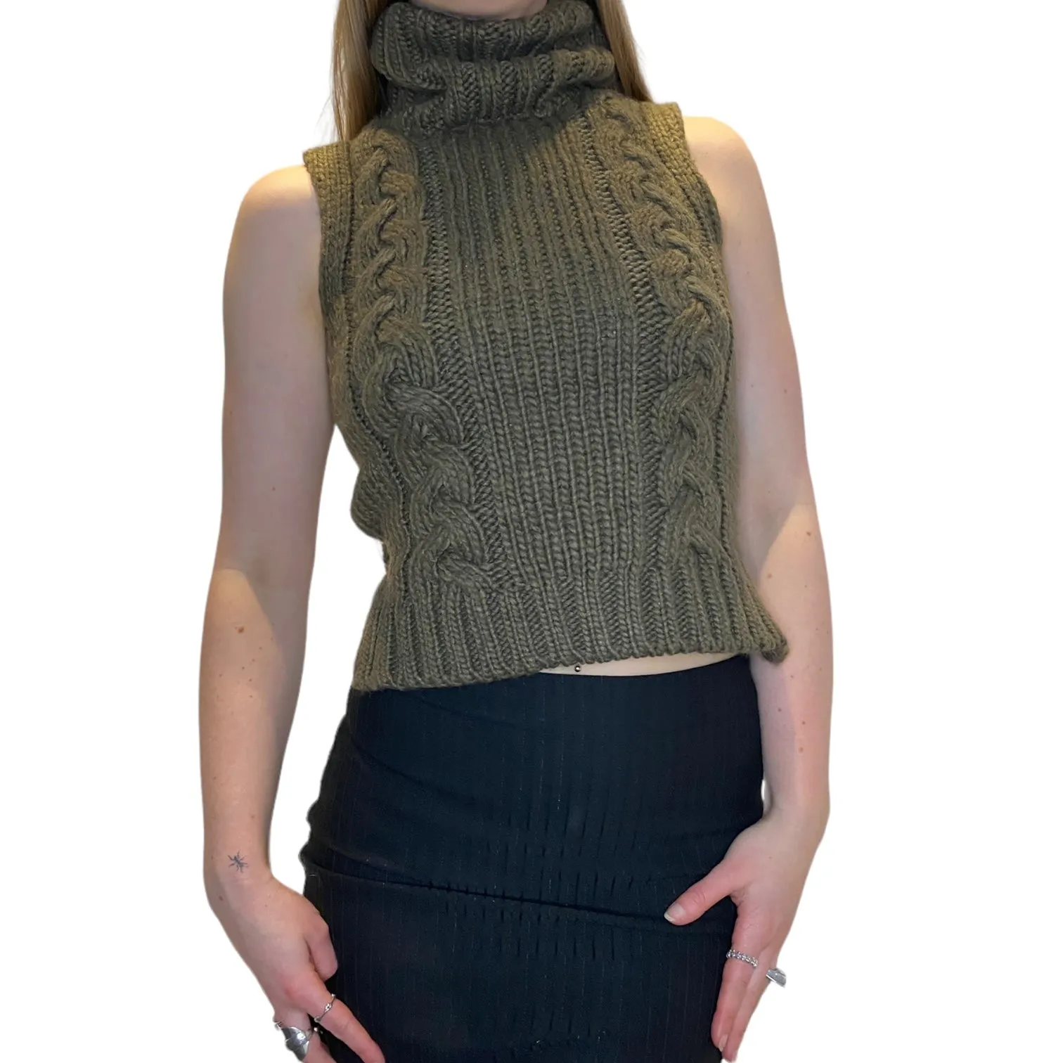 Vintage Open Back Sleeveless Turtleneck Vest (XS)